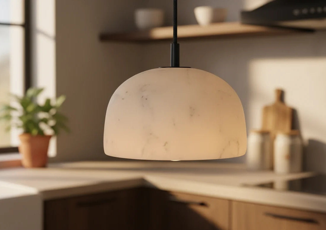 B&B Luna Dome Natural Marble Pendant Light | Bliss and Birch