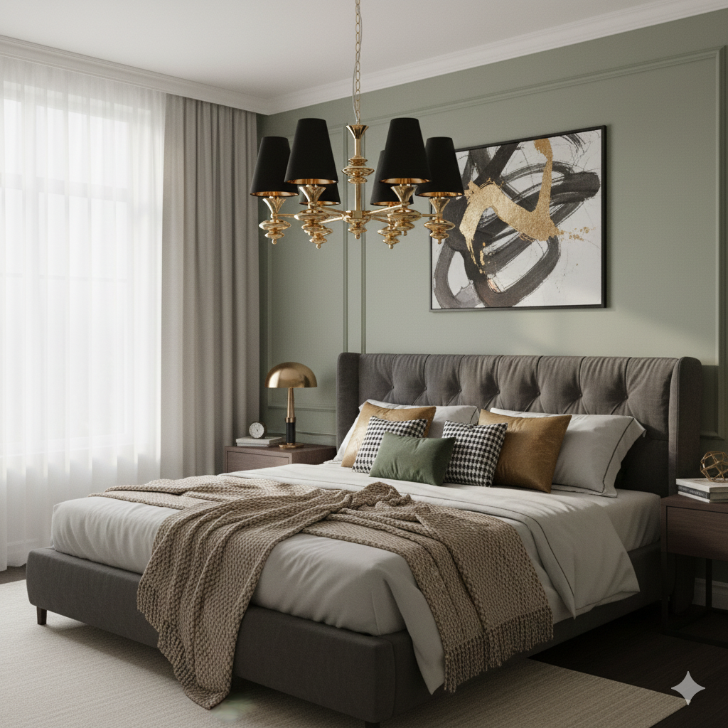 B&B Black & Gold 6-Light Modern Chandelier