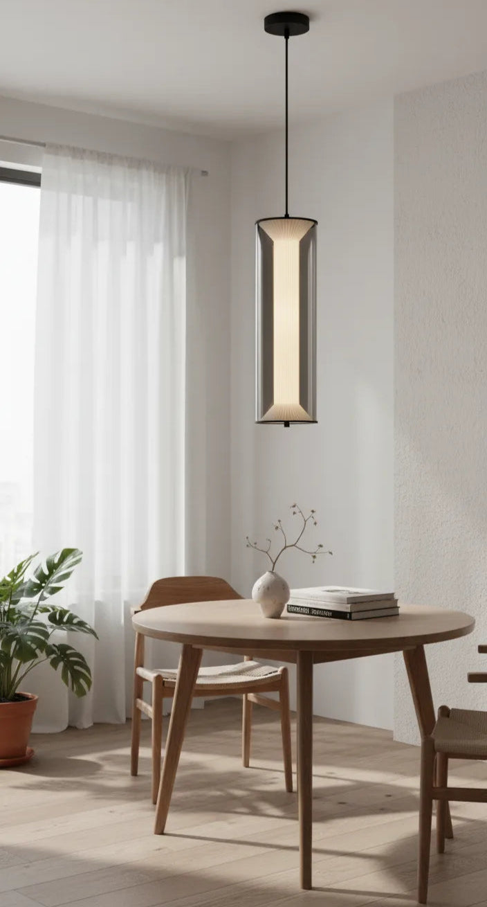 B&B Modern Cylindrical Pendant Light with Smoked Glass Shade
