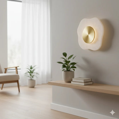 B&B Helios Round Marble & Brass Wall Sconce | Luxury Modern Wall Light - Bliss and Birch