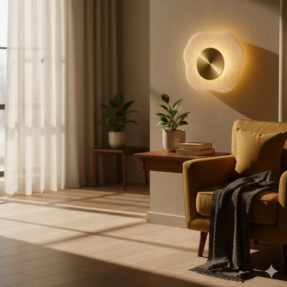 B&B Helios Round Marble & Brass Wall Sconce | Luxury Modern Wall Light - Bliss and Birch