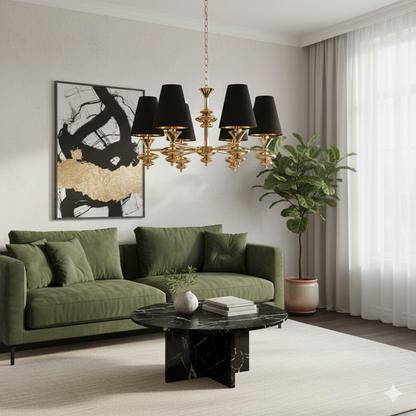 B&B Black & Gold 6-Light Modern Chandelier