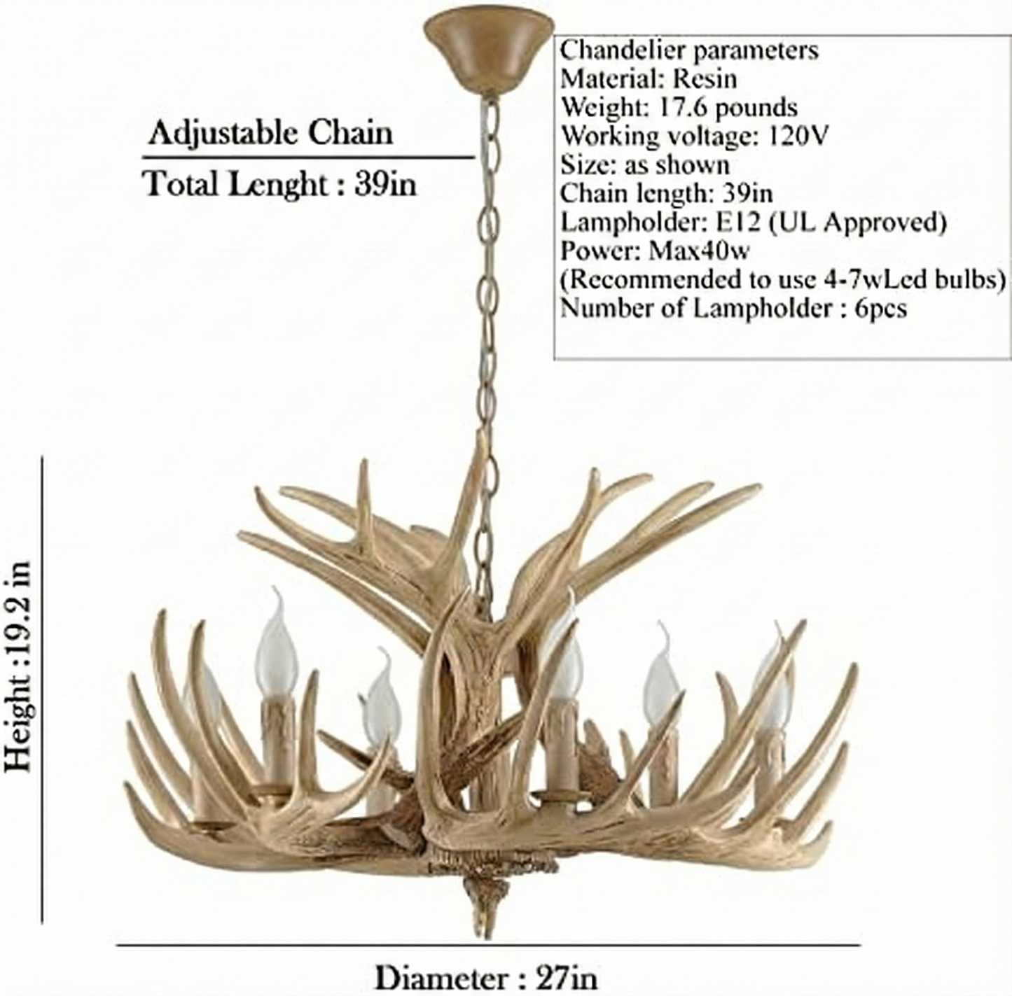 Rustic Antler Chandelier – Faux Antlers & Candle‑Style Light