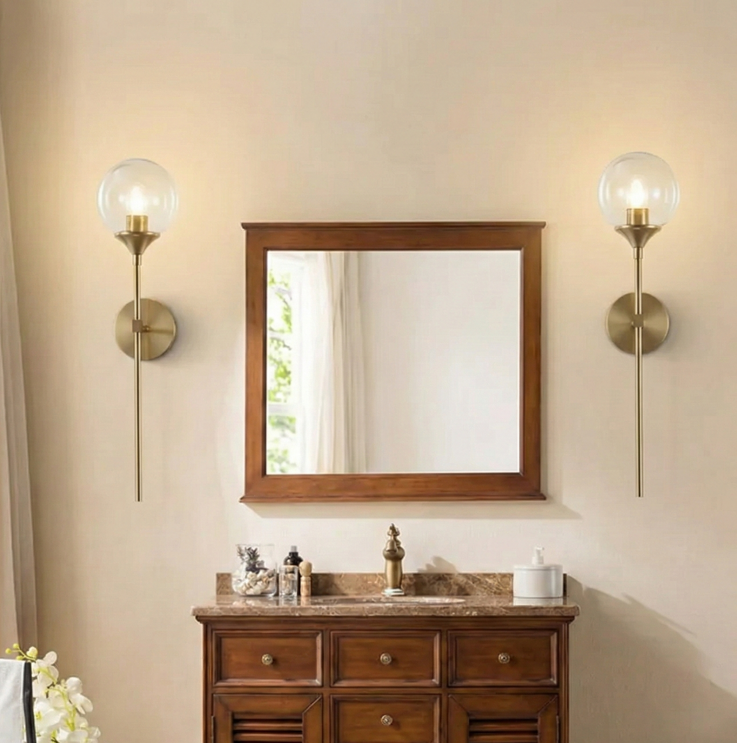 Round Ball Head Gold Sconce (Set of 2) - Bliss and Birch