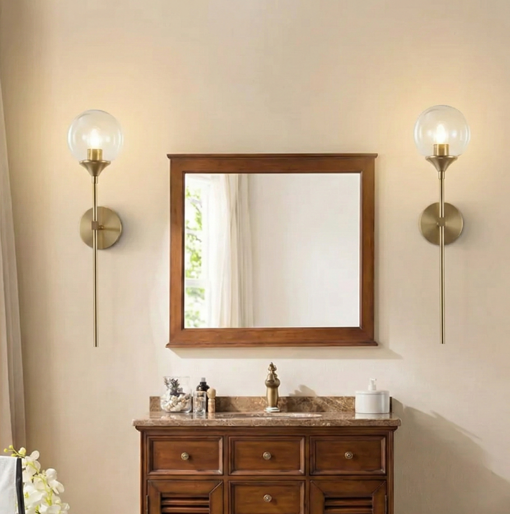 Round Ball Head Gold Sconce (Set of 2) - Bliss and Birch