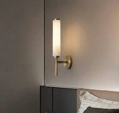 B&B Modern Vertical Frosted Glass Wall Sconce – Gold Finish