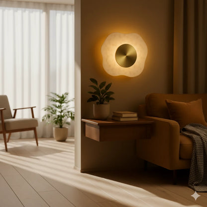 B&B Helios Round Marble & Brass Wall Sconce | Luxury Modern Wall Light - Bliss and Birch