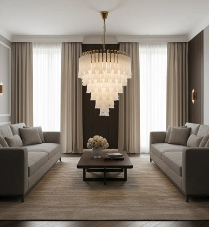 Aurelia Cascade Luxury Waterfall Chandelier – Frosted Glass & Gold