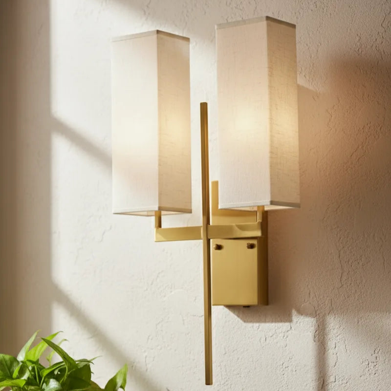 B&B Modern Double Shade Wall Sconce | Gold Metal Wall Lamp with Fabric Shades