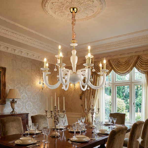 Regal Ivory & Gold 8‑Light Victorian Candle Chandelier