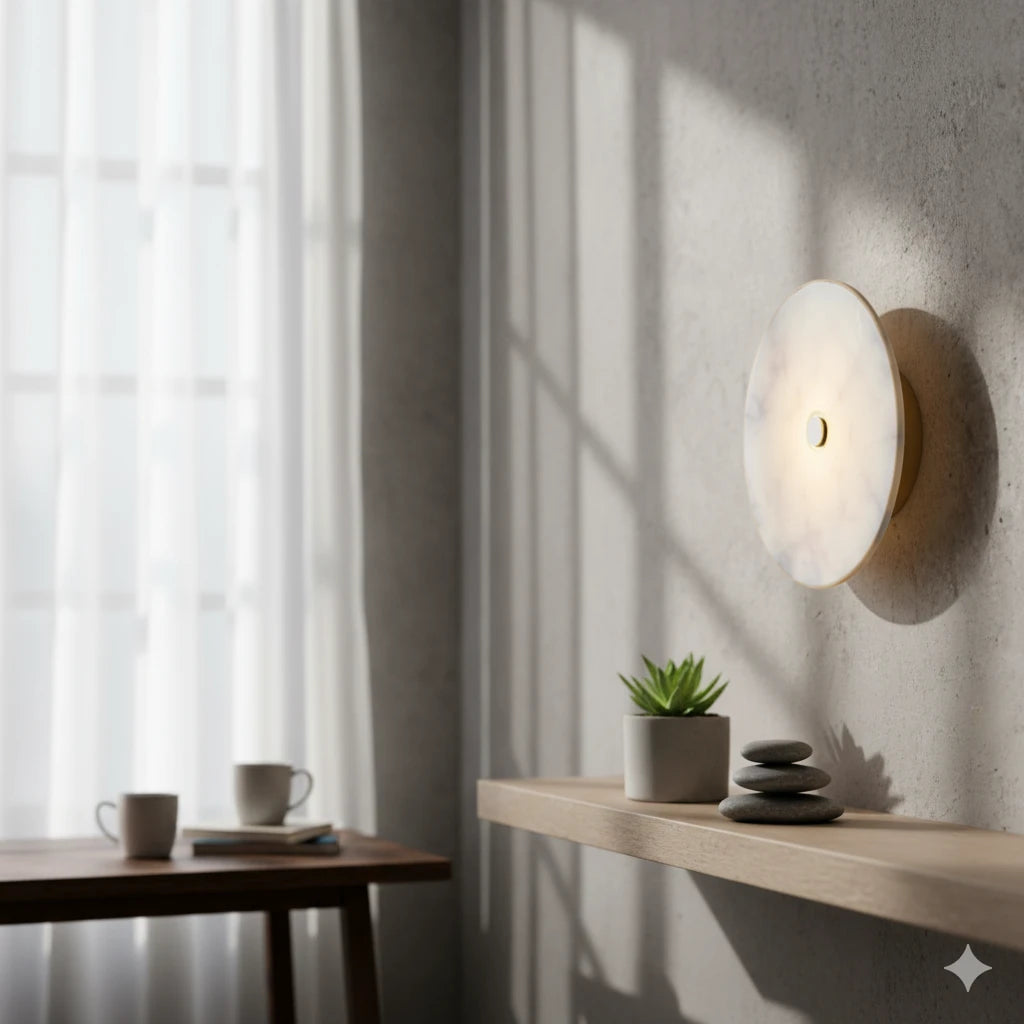 B&B Zenith Marble & Brass Wall Sconce | Luxury Round LED Wall Light