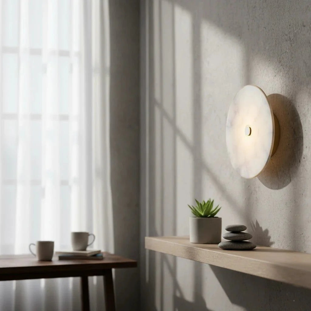 B&B Zenith Marble & Brass Wall Sconce | Luxury Round LED Wall Light