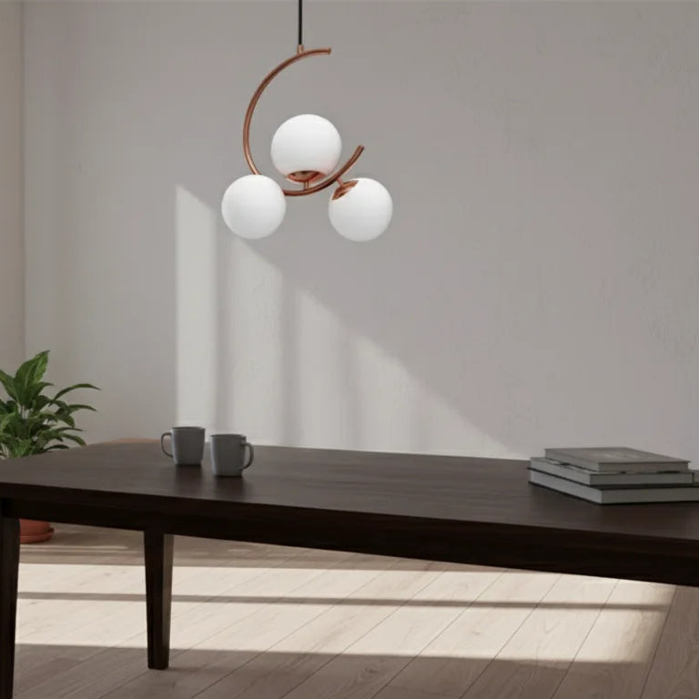 B&B 3-Light Globe Chandelier Hanging Light with White Glass