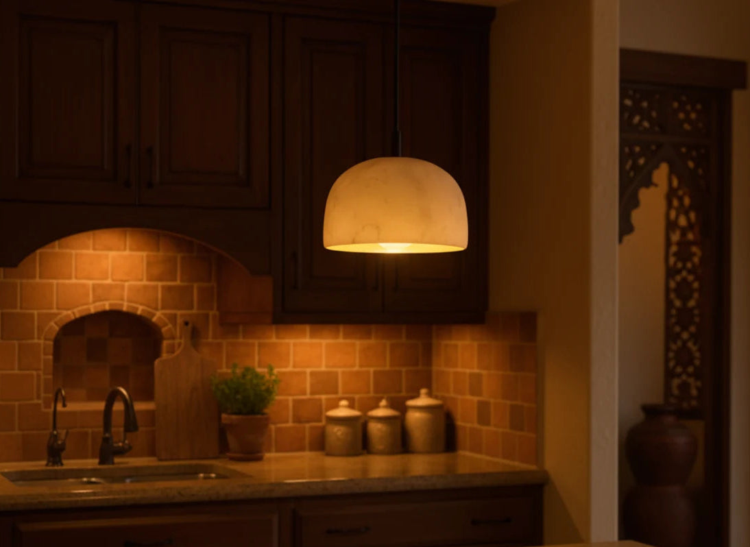 B&B Luna Dome Natural Marble Pendant Light | Bliss and Birch