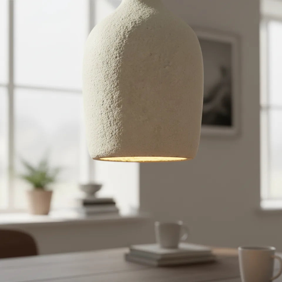Modern Textured Pendant Light | Minimal Ceramic Hanging Lamp for Dining & Living Spaces