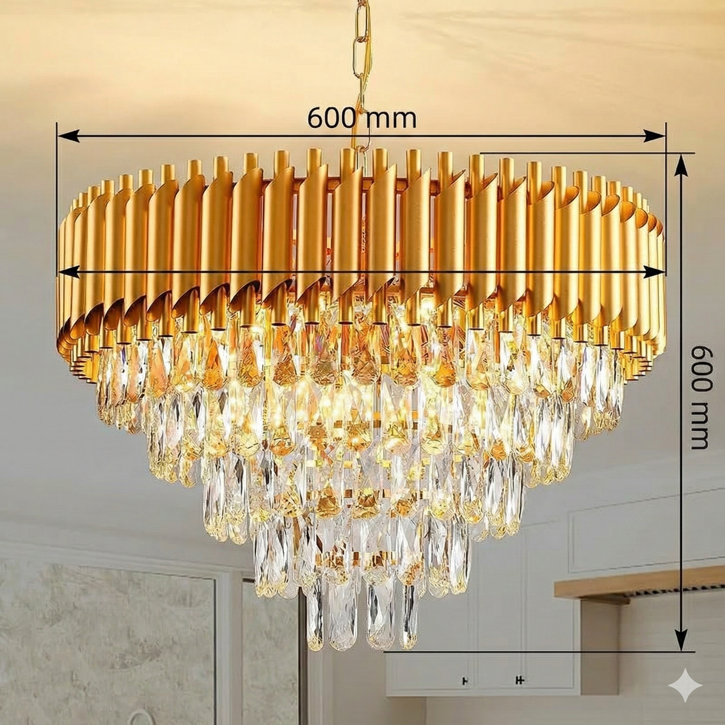 Golden Glow Crystal Chandelier – Brilliant Ambient Lighting