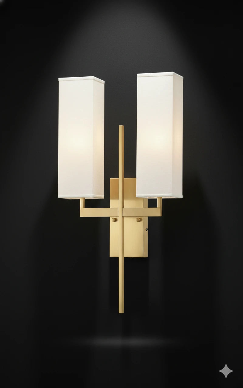 B&B Modern Double Shade Wall Sconce | Gold Metal Wall Lamp with Fabric Shades