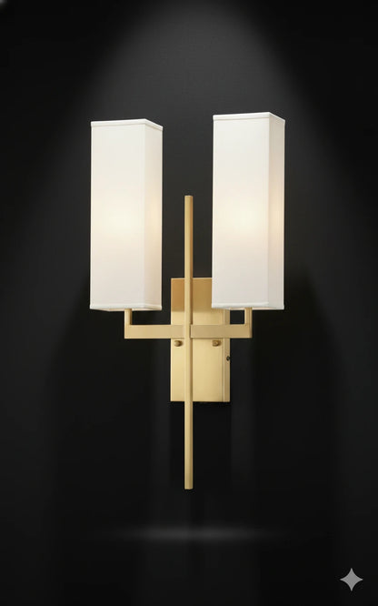 B&B Modern Double Shade Wall Sconce | Gold Metal Wall Lamp with Fabric Shades