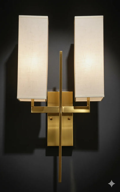 B&B Modern Double Shade Wall Sconce | Gold Metal Wall Lamp with Fabric Shades