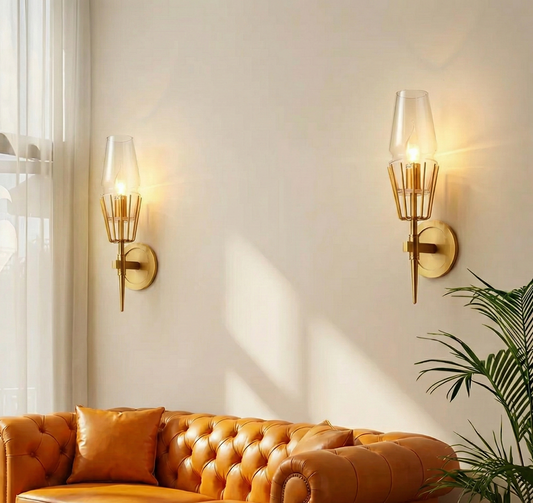 Diamond Shape Glass & Gold Sconce (Set of 2) - Bliss and Birch