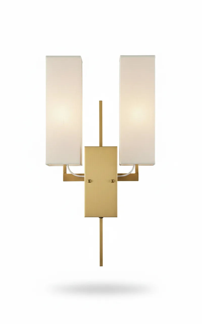 B&B Modern Double Shade Wall Sconce | Gold Metal Wall Lamp with Fabric Shades