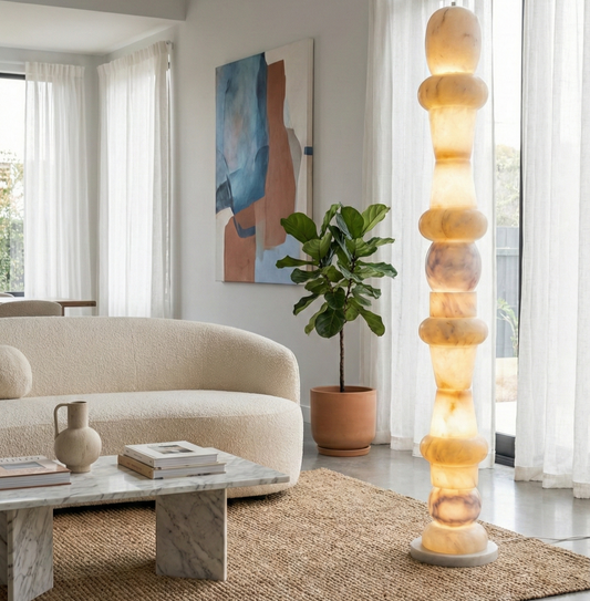 4ft Stacked Onyx Marble Floor Lamp with Translucent Glow - Bliss and Birch