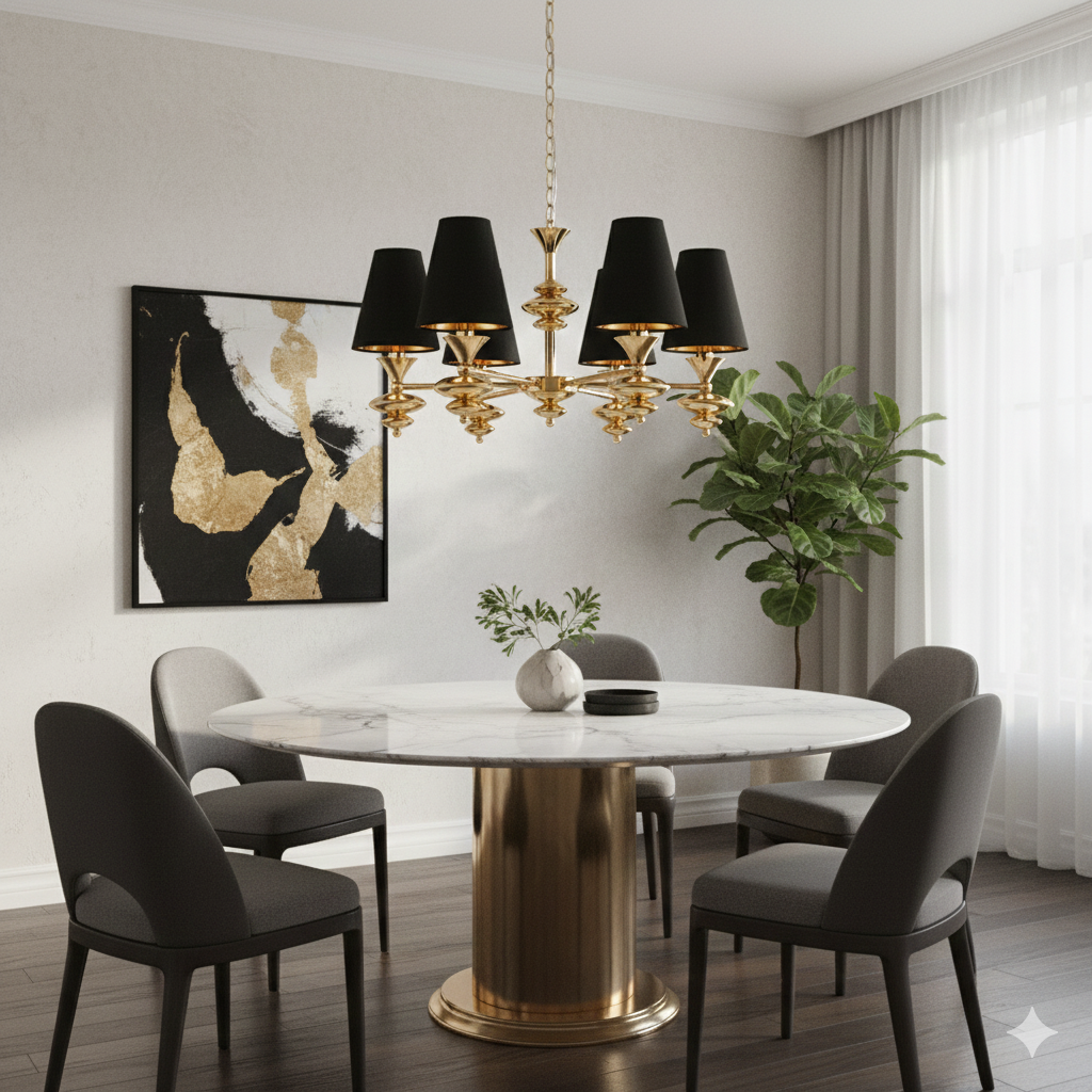 B&B Black & Gold 6-Light Modern Chandelier