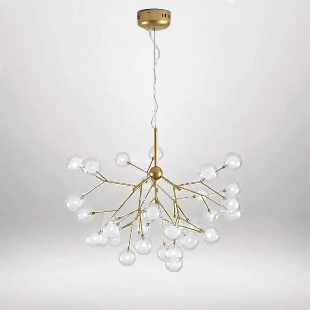 B&B Hand Blown Clear & Amber Glass Chandelier