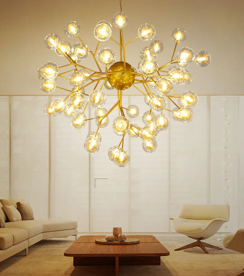B&B Hand Blown Clear & Amber Glass Chandelier