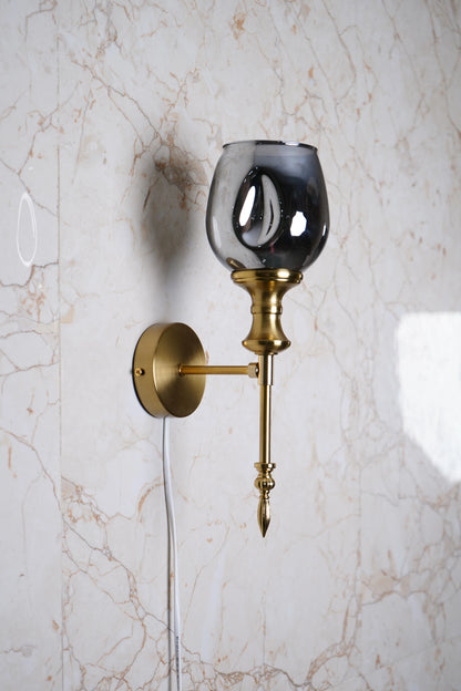 B&B Antique Gold Wall Sconce with Smoked Glass Globe Shade