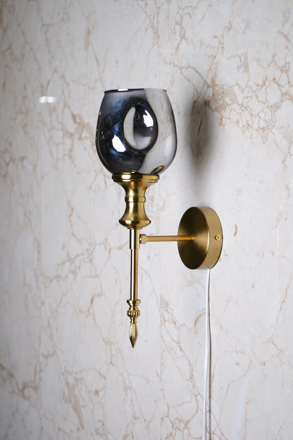 B&B Antique Gold Wall Sconce with Smoked Glass Globe Shade