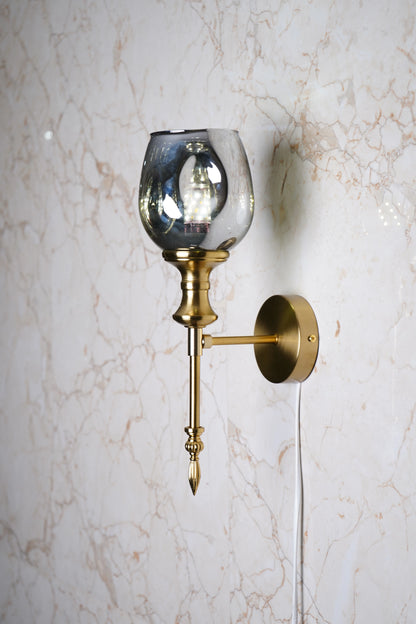B&B Antique Gold Wall Sconce with Smoked Glass Globe Shade