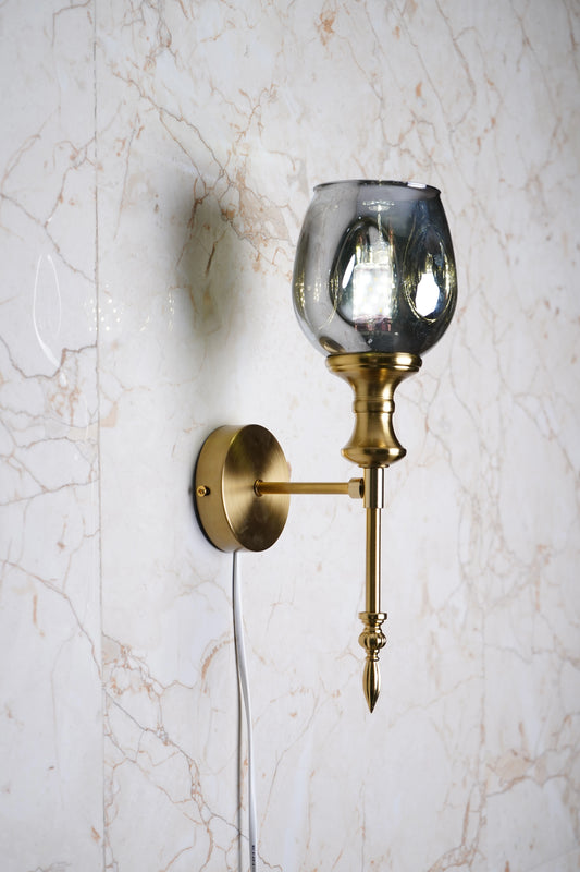 B&B Antique Gold Wall Sconce with Smoked Glass Globe Shade