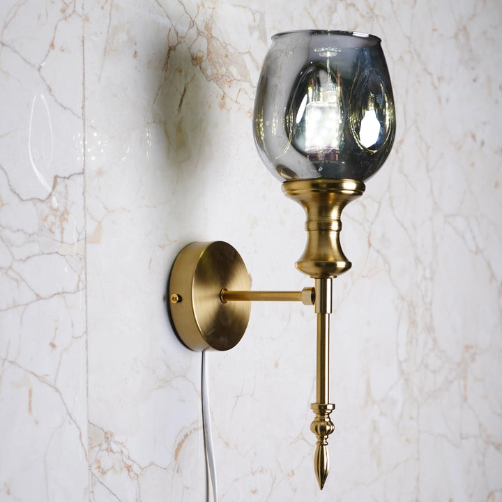 B&B Antique Gold Wall Sconce with Smoked Glass Globe Shade - Bliss and Birch
