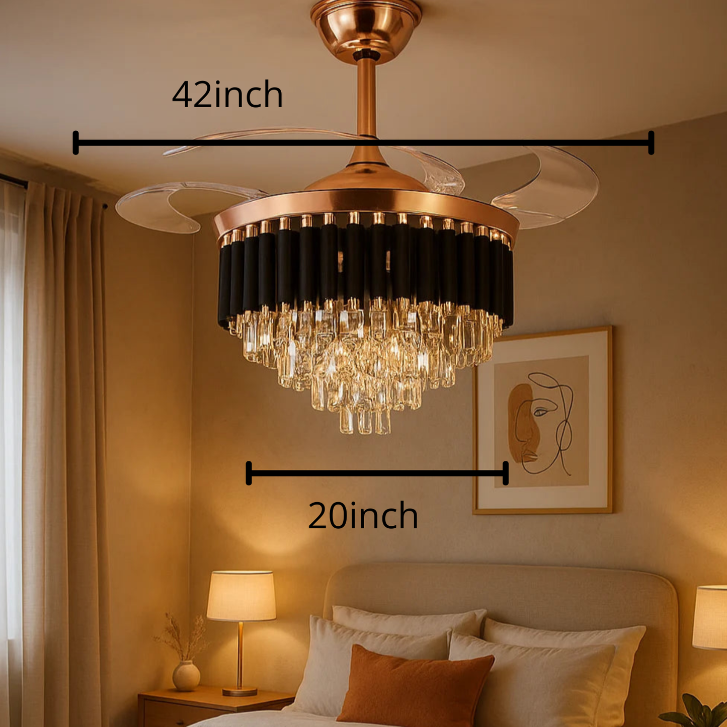 Black Mamba Crystal Fan Chandelier – Luxe Fan with Retractable Blades - Bliss and Birch