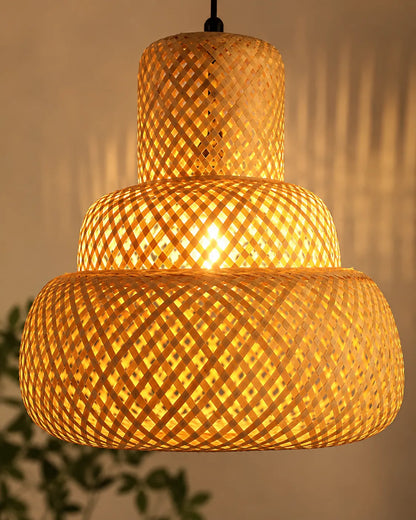 Tiered woven pendant light close product view