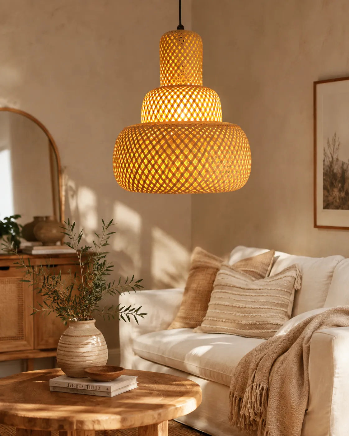 B&B Natural Rattan Ceiling Lamp - Bliss and Birch