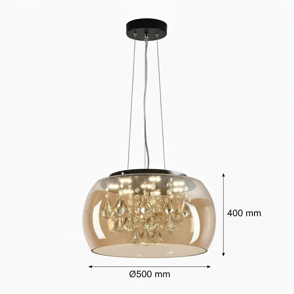 Amber Glaze Royal Pendant – Tinted Glass Dome & Sparkling Crystals