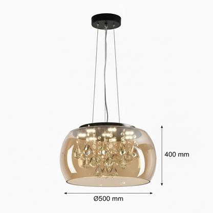 Amber Glaze Royal Pendant – Tinted Glass Dome & Sparkling Crystals