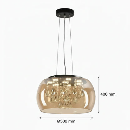 Amber Glaze Royal Pendant – Tinted Glass Dome & Sparkling Crystals