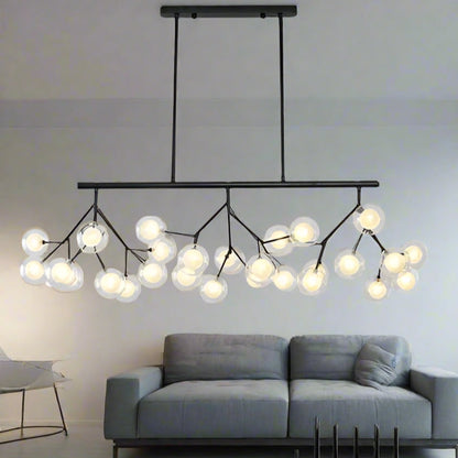 Nova Branching Linear Chandelier – Matte Black & Frosted Globes
