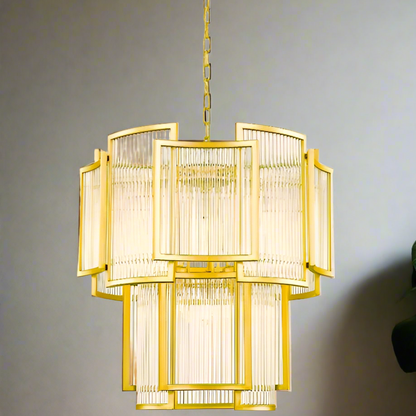 Aurora Prism Grand Chandelier – Layered Glass Rod Luxury