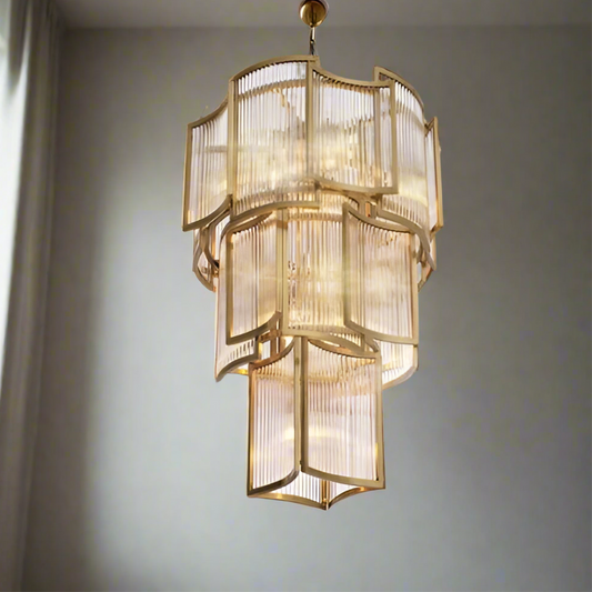 B&B Imperial Cascade Glass Rod Chandelier – Gold Tiered Edition