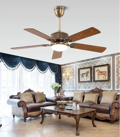 B&B Vintage Brass Ceiling Fan with LED Light – 52 Inch
