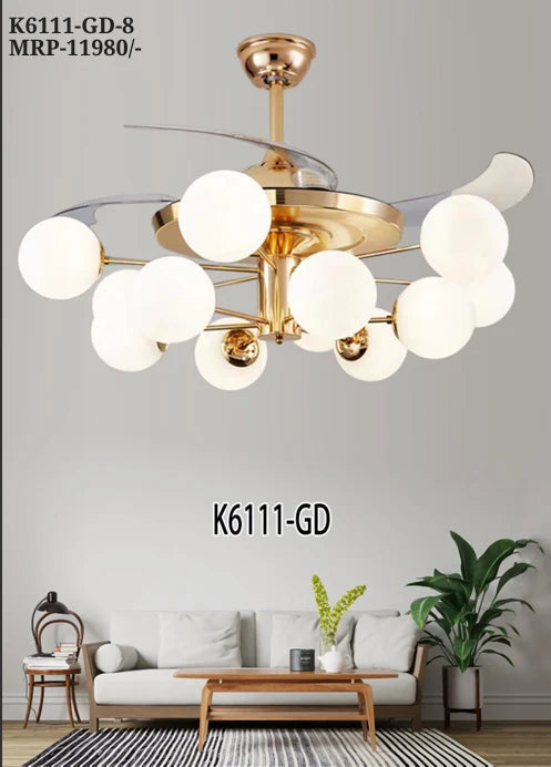 B&B Luxury Golden LED Ceiling Fan with Globe Lights