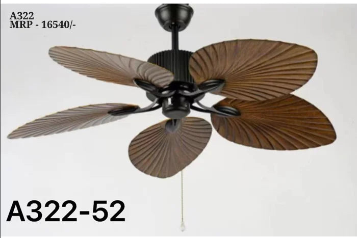 B&B Tropical Leaf Blade Ceiling Fan – 52 Inch Decorative Wooden Finish Fan
