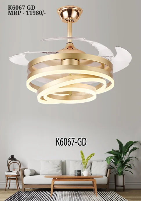 B&B CelestiAir Luxury Golden LED Ceiling Fan with Retractable Blades