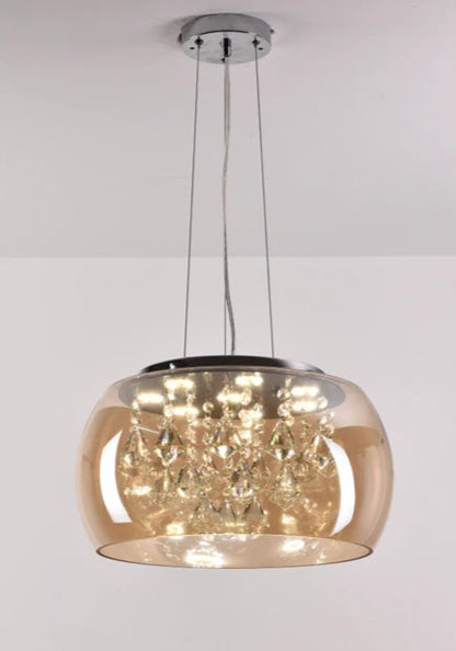 Amber Glaze Royal Pendant – Tinted Glass Dome & Sparkling Crystals