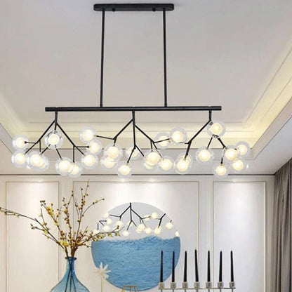 Nova Branching Linear Chandelier – Matte Black & Frosted Globes