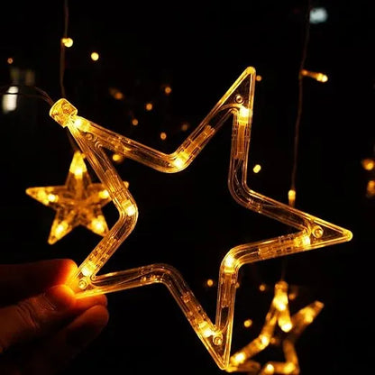 B&B Golden Star Curtain LED String Lights – Warm White Hanging Decoration